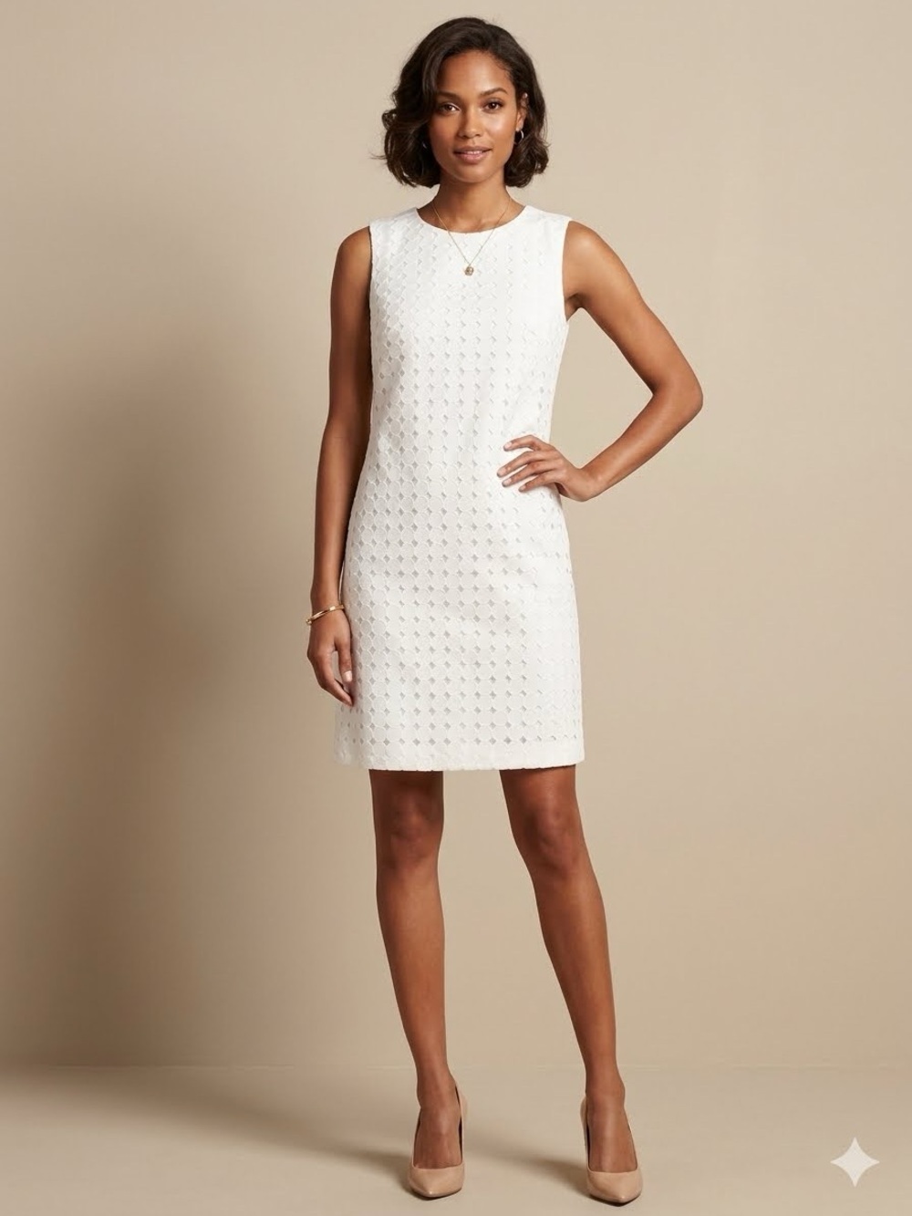 Banana Republic White Scallop Eyelet Lace Shift Dress Size 10
